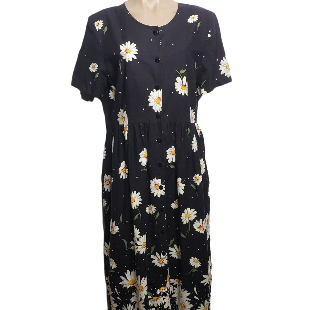 Vintage Black Daisy Summer Print Dress On The Verge Size Large Maxi